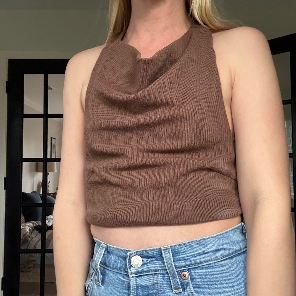 Sabo Skirt Brown Knit Cowl Halter Sweater